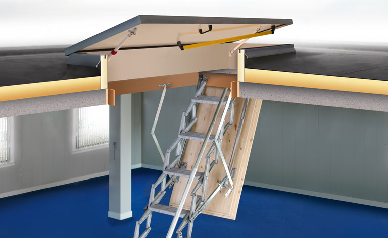 Porte de toit en combinaison avec une échelle ou un escalier escamotable