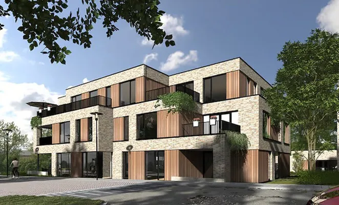 Afbeelding van appartementencomplex met Gorter dakluiken