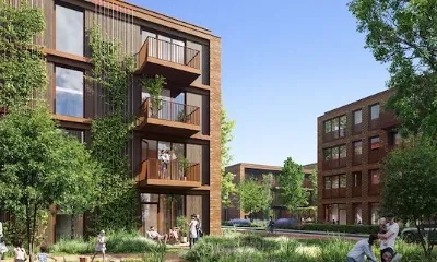Appartementencomplex met een Gorter dakluik erbovenop