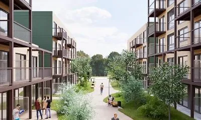 Afbeelding van het Circusterrein in Hilversum met 7 dakluiken van Gorter 