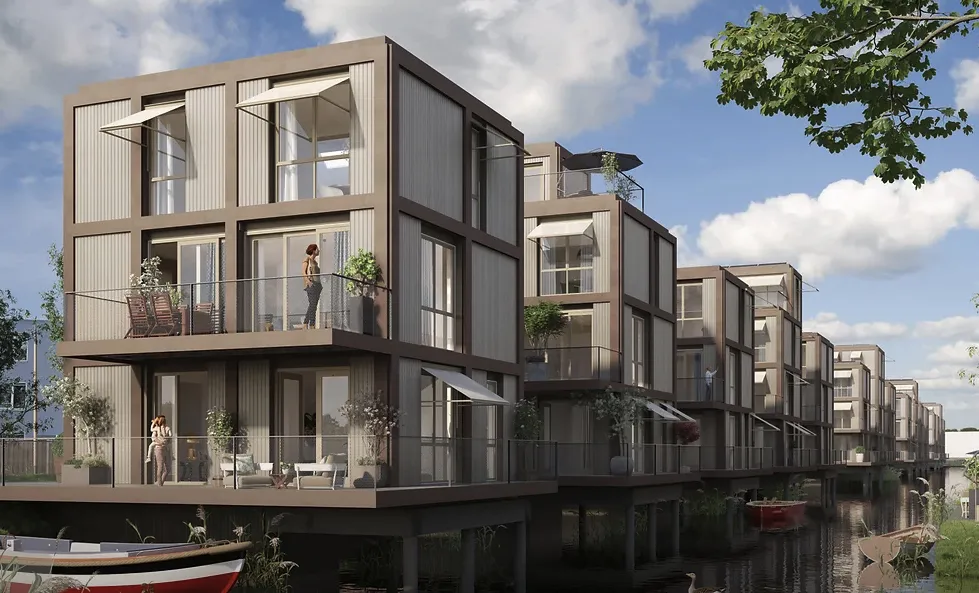 Tien glazen dakluiken op waterwoningen